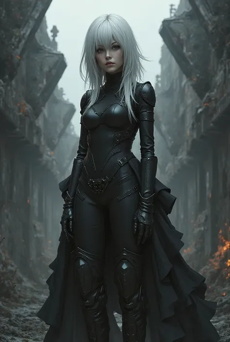 2b, nier automata, realistic, dark environment 