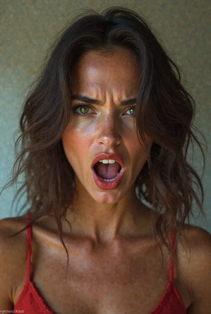 face of sexy american woman, she is in shock, get angry, realism 