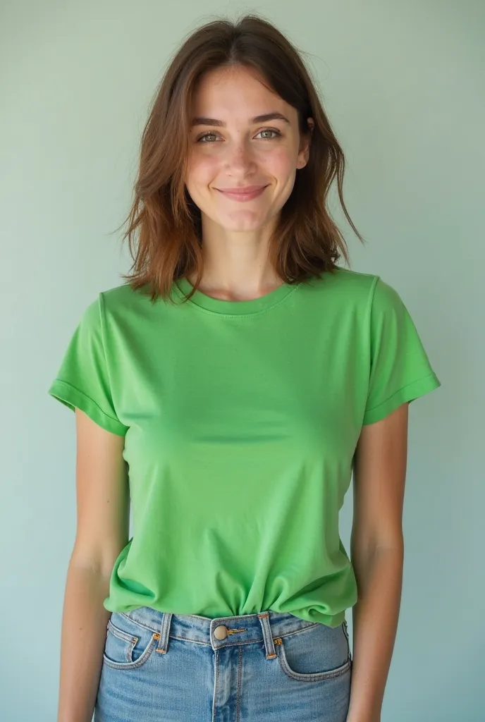 Woman dressed in green t-shirt 