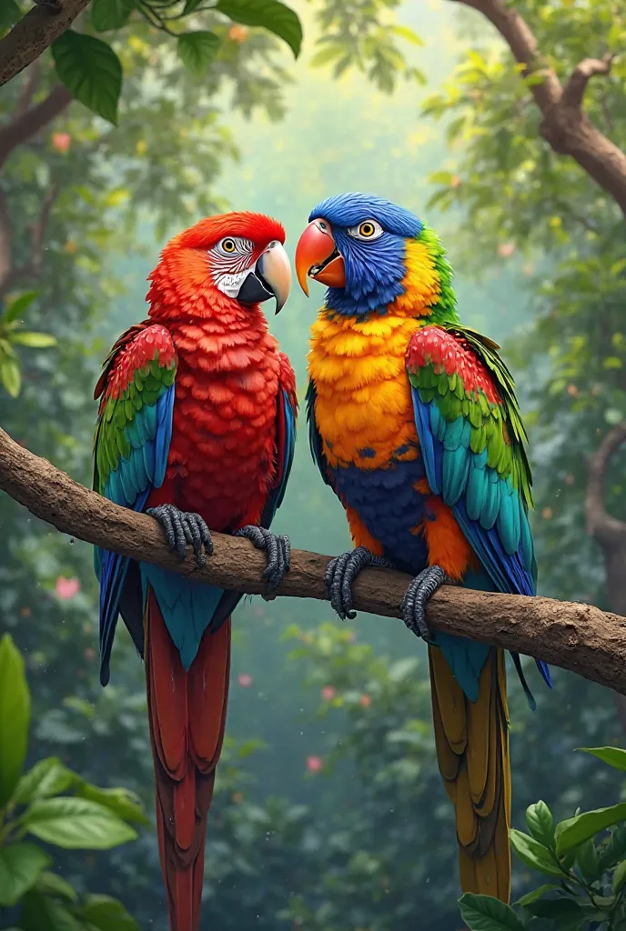 2Parrot on a tree branch 