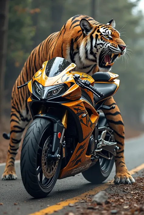 Confirm a motorcycle engine with a tiger to create a Suzuki motorcycle 