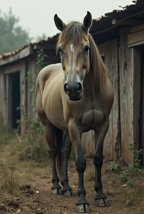 A horse in its place in poor condition 
