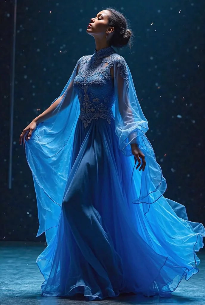 a blue dress design for gospel dance, something beautiful, modest and full of grace 