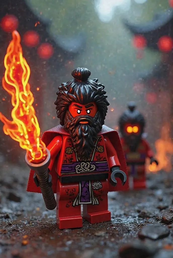 Create me a mini video of Demon Slayder in the LEGO animation 
Here's the plan:

 SCENE 1 : Tanjiro and Nezuko style in a destroyed village, with fire effects in LEGO.
 Scene 2: Zenitsu and Inosuke pieces ready for battle in a dark forest.
 SCENE 3 : Fight...