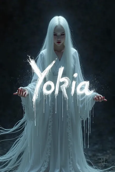 crée une banderole écrit correctement 'yuki-onna' dégoulinant couleur blanc. fond noir