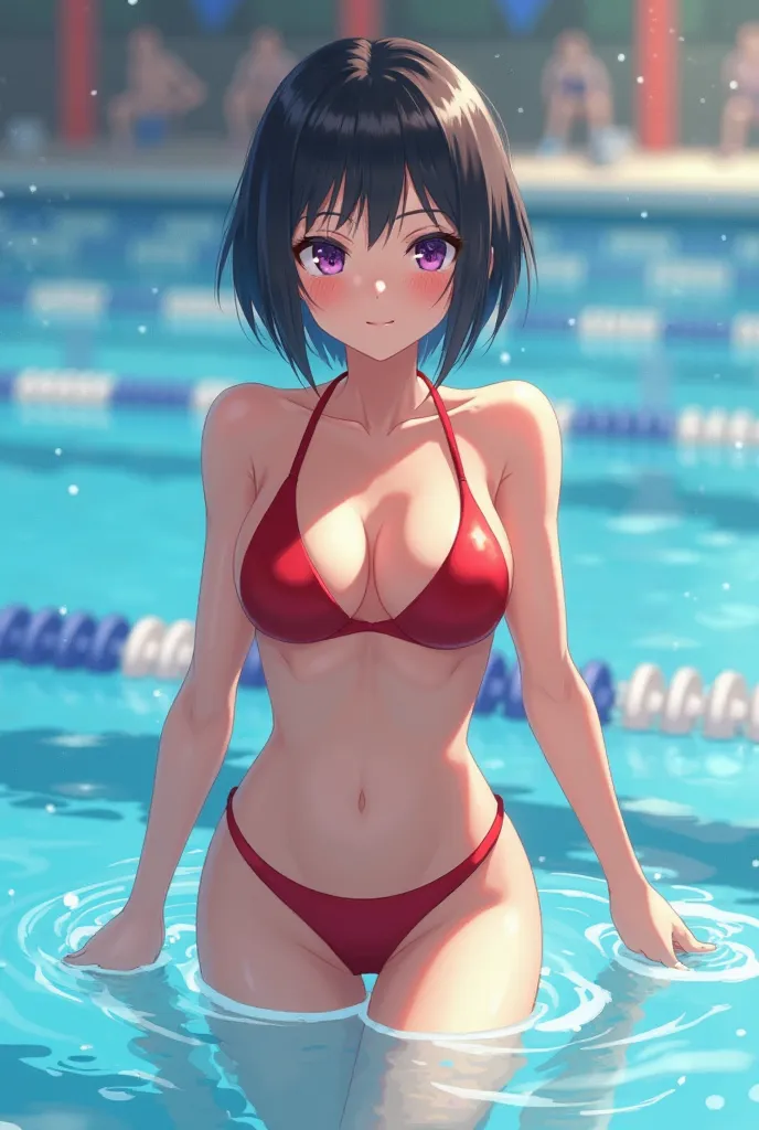 score_9, score_8_above, score_7_above, score_6_above, score_5_above, score_4_above, source_Animation, tag1, Label2, high quality image, Female athlete,  24-year-old , Bikini girl, female swimmer in a bathing suit, Swimsuit, May, red sling bikini , walking ...