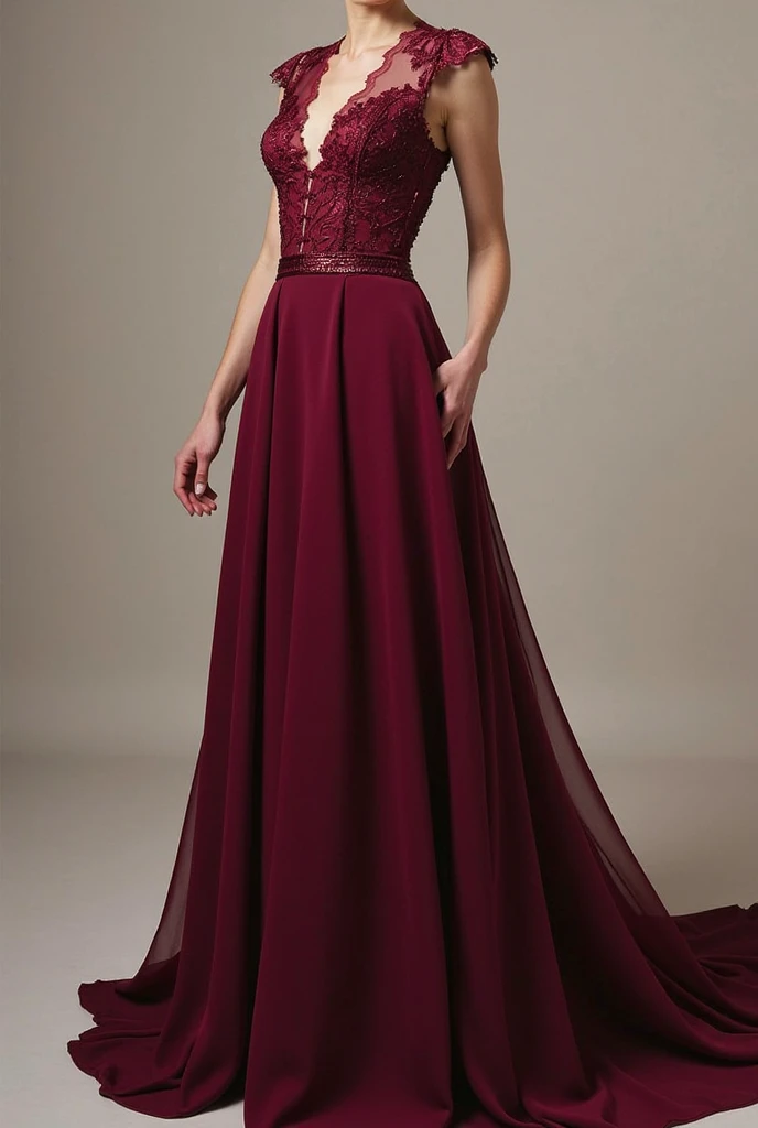 Burgundy long skirt dress with burgundy lace bodice 