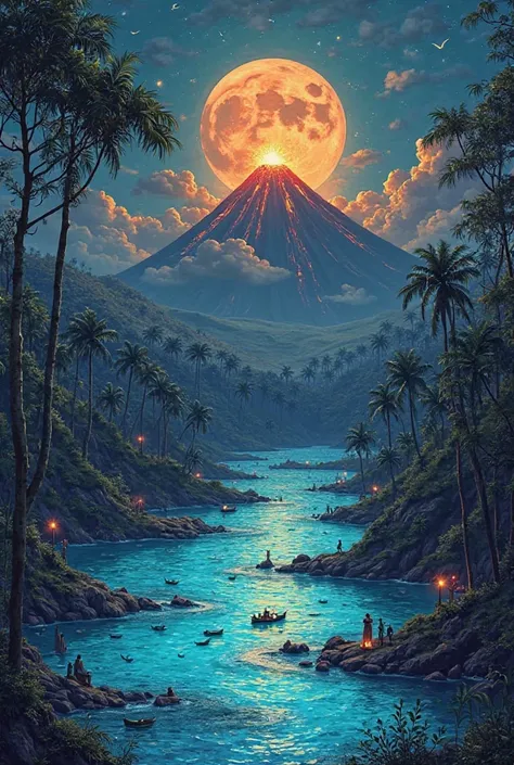 Imagine an El Salvador where volcanoes are not on Earth, but they float in the sky, like burning islands suspended in the air. The eruptions do not release lava, but rivers of melted cheese pupusas that fall in golden waterfalls to the ground, forming lake...