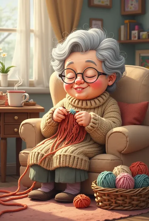 Cute granny knitting cartoon 