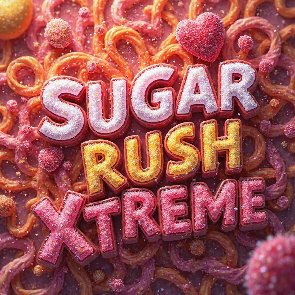 Make me a background photo for an advertisement photo. Back will be full of writing "SUGAR RUSH XTREME" 