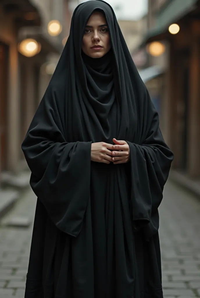 Iraqi women put on whole body expected her face and fingers a black wide abaya 