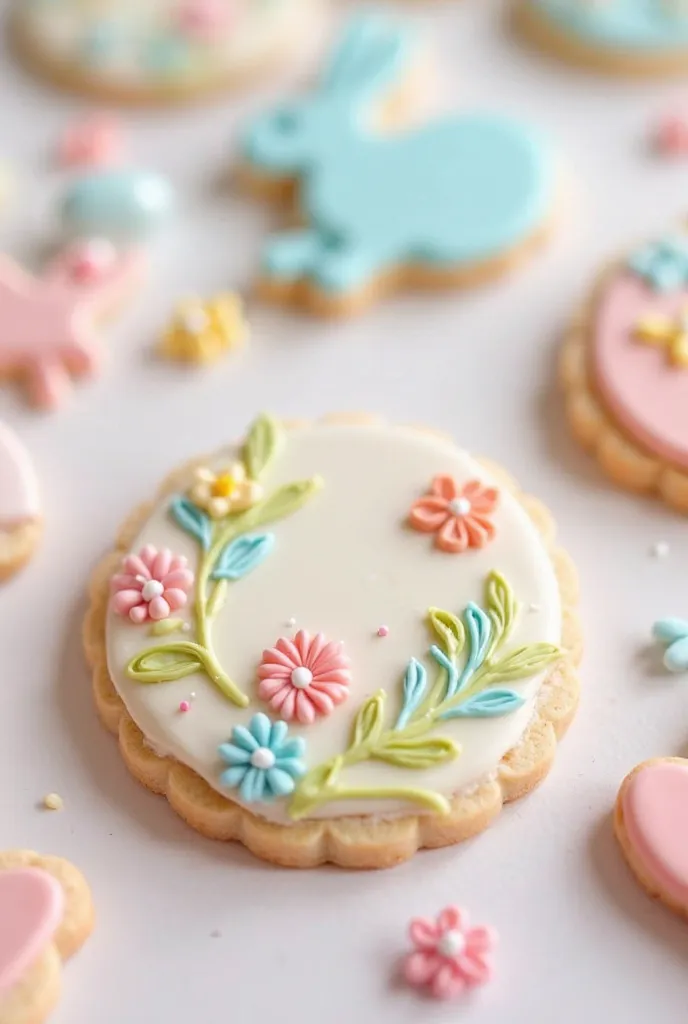 Cute easter sugar cookie decorated with royal icing and soft colors