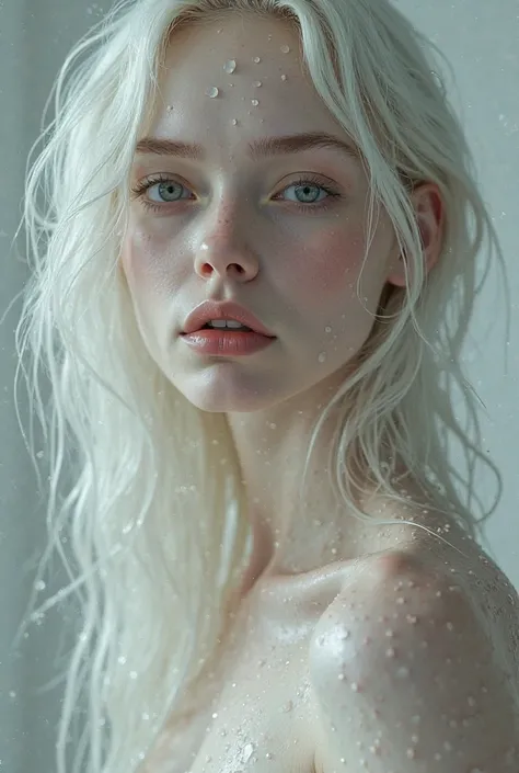 Sexy naked albino woman with wet hair 