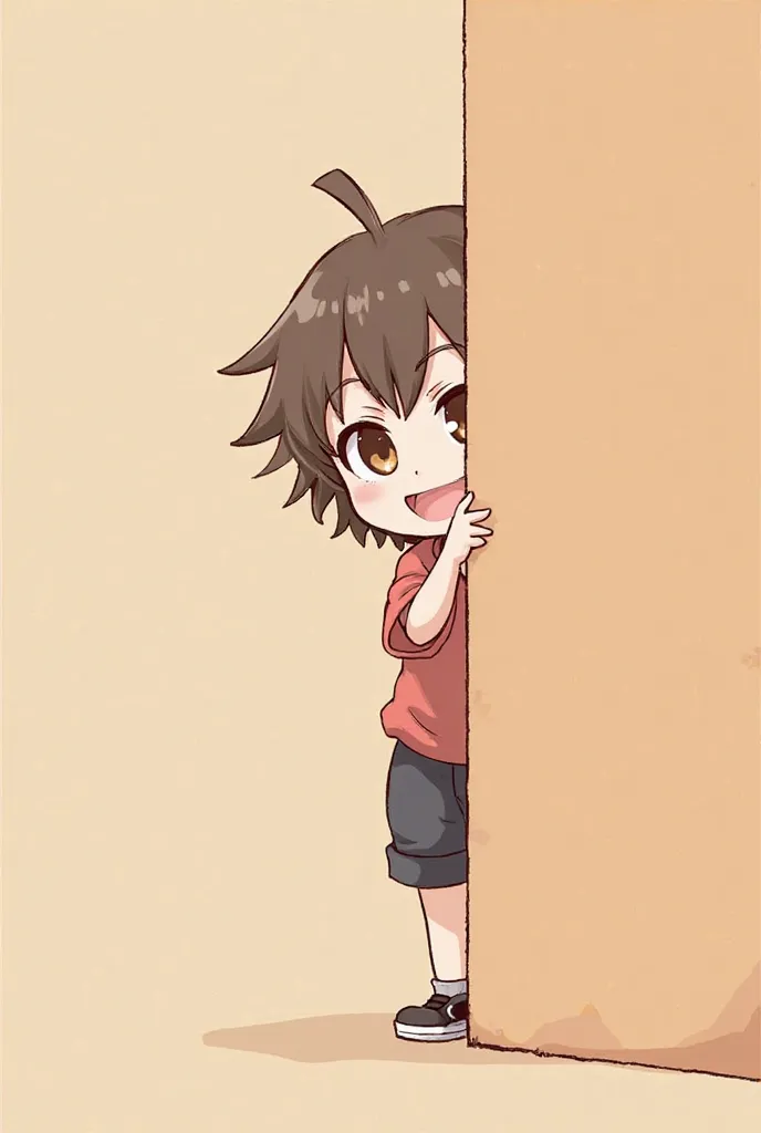 Peeking from the Corner
The chibi tomboy girl peeks from behind a corner with a playful, mischievous expression.
She has short, slightly messy hair and big, expressive eyes.
She wears a casual, slightly oversized T-shirt and loose-fitting shorts that match...