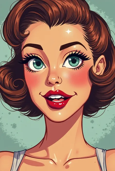 Generate colorful pinup-style woman's face image in cartoom