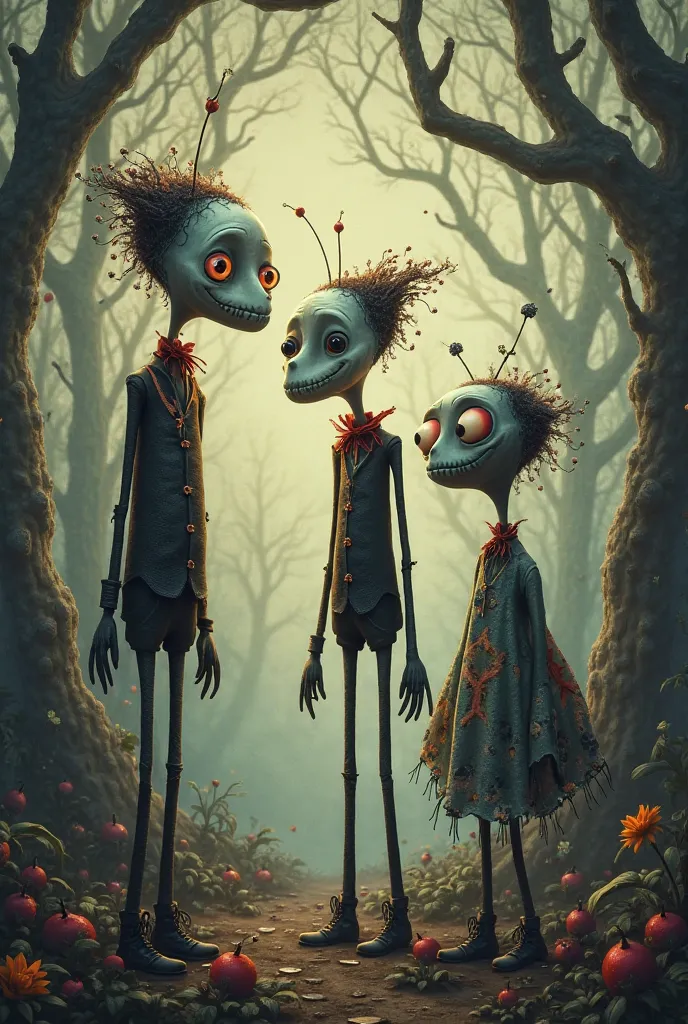 There are three characters, A more Tim Burton style 