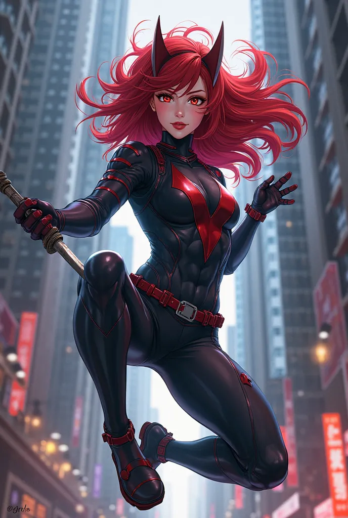 Make a character inspired by the nightwing with red hair anime version