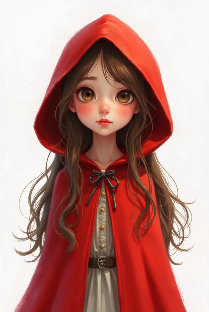 Little red riding hood little white girl with brown hair brown eyes the white background all over her body when she is a  