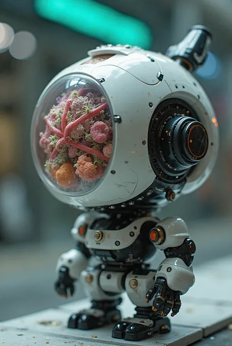 a small robot that is capable of producing organs, That it has a button in the head up and is complicated


