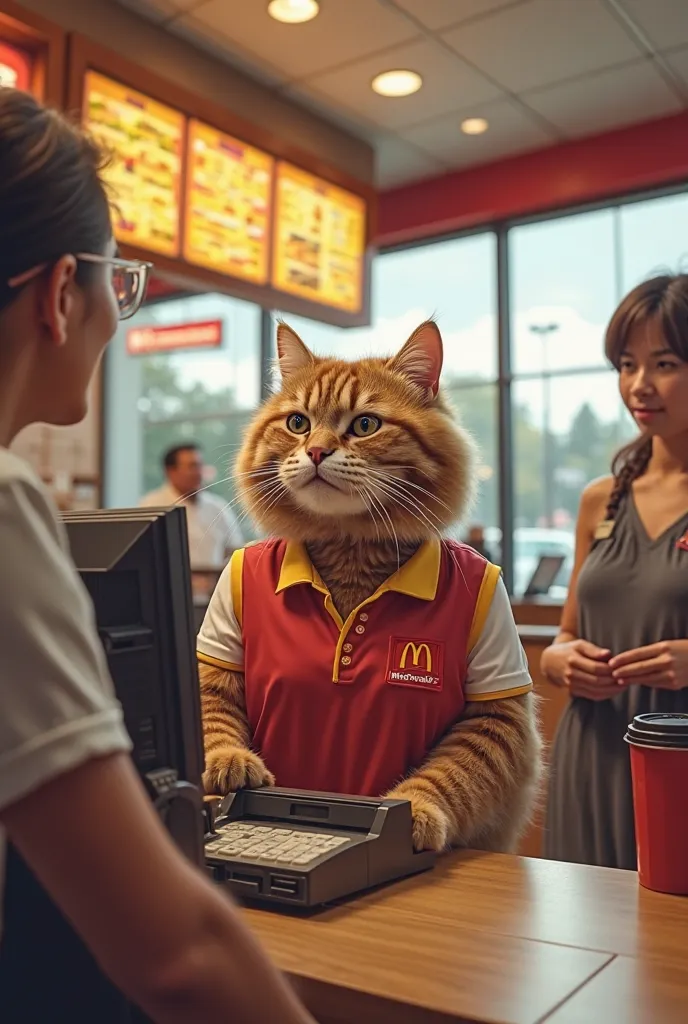 Cat working at McDonald's 