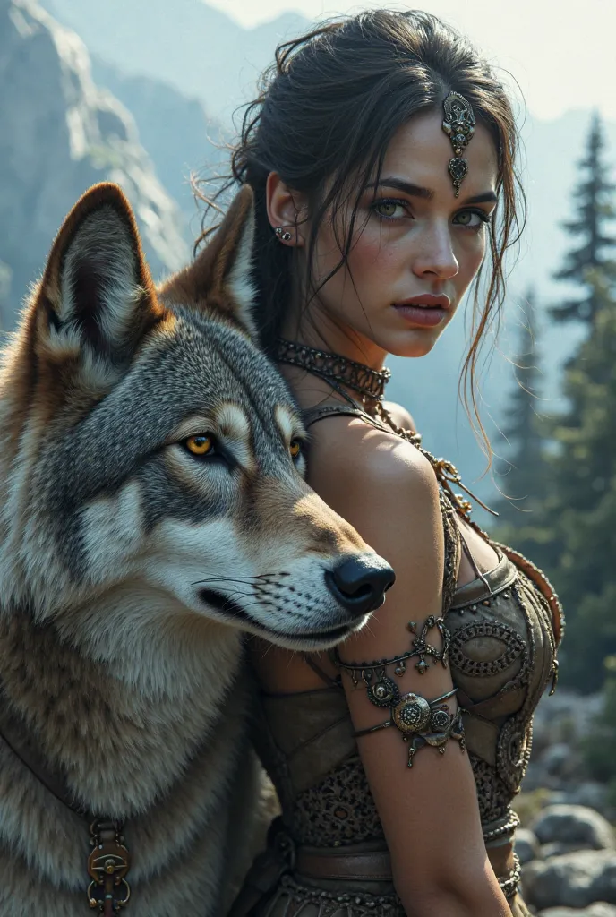 A woman with a wolf 