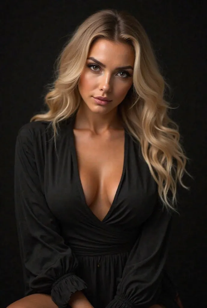 Women ( ethnic origin : 1.0), (Age: 20-25), ( detailed clothing: 1.2), (accessories: 0), (Facial features: 1.3), (expression: 1.2), (body type: 1.1), (pose: 1.2) with long wavy blonde hair, ( Detailed hair texture : 1.2), (detailed skin texture: 1.2), Cent...