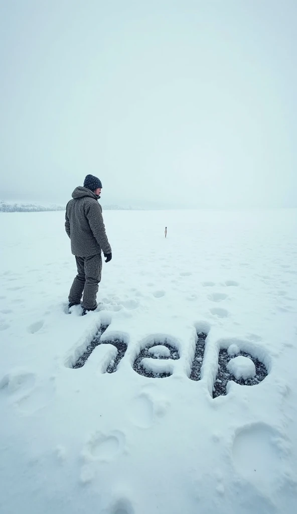 Helicopter spotting help written in the snow