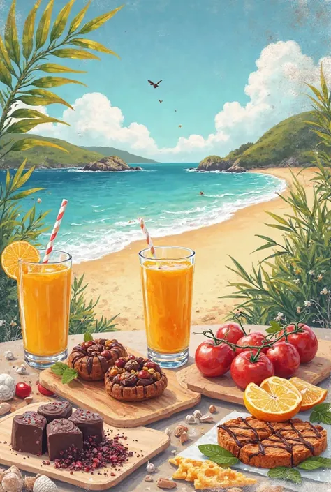 A poster with cornish cafe collab kulkees juice items choclate items in beach 