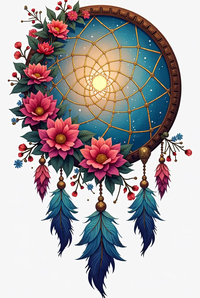 full highly detailed design, warecolor sticker, floral Dreamcatcher, fantasy art, very cute floral, fantasy art,  photorealistic masterpiece, professional photography, bright vector ((white background)) roroco  christmas night