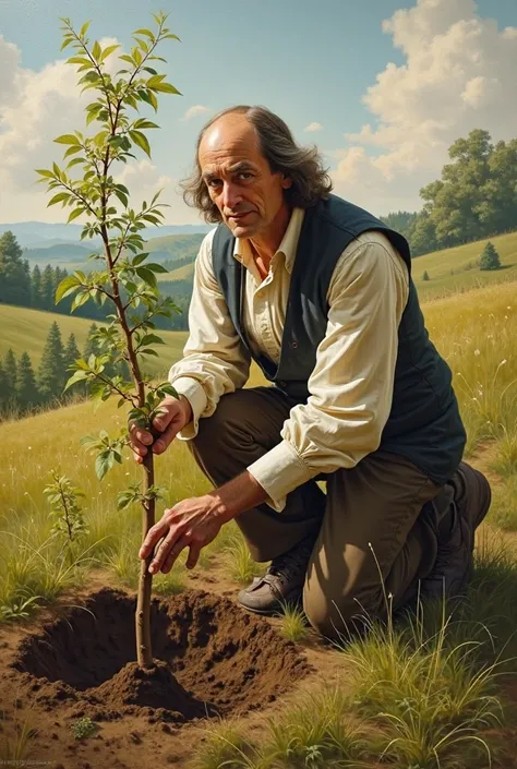 Benjamin Franklin planting a tree