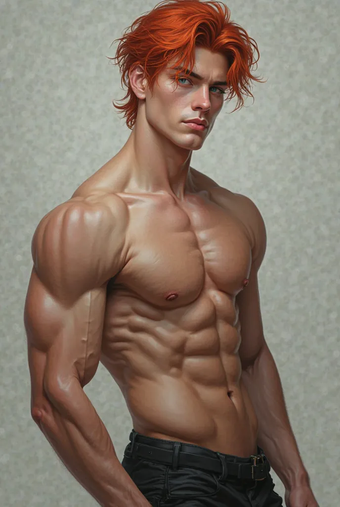 Boy with red hair blue eyes like the sea white skin pecs good body and alpha
