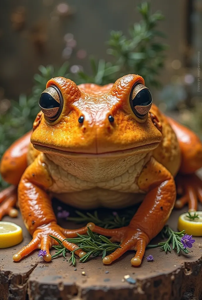 Create me a picture of a roasted frog