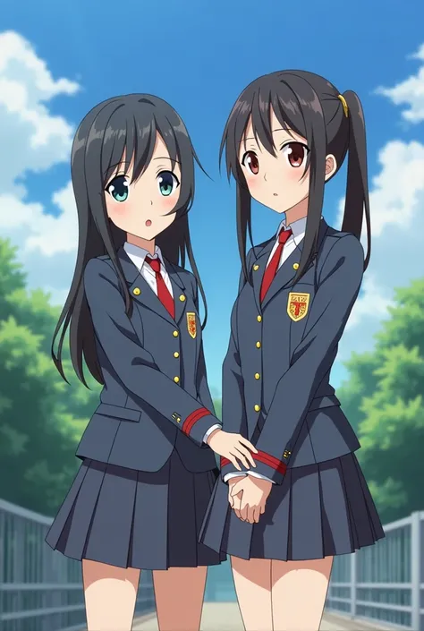 anime image of two girls in uniform standing next to each other, still from tv anime, still from anime, screenshot from the anime film, slice of life anime, screenshot from guro anime, kyoto animation still, screenshot from a 2012s anime, in style of kyoto...