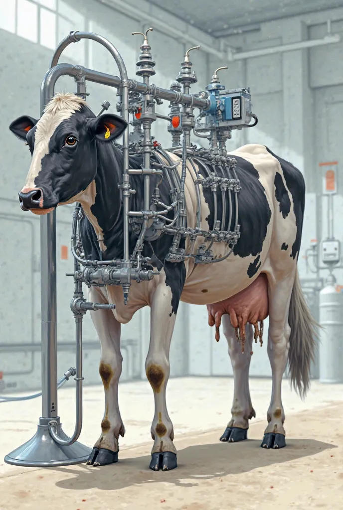 Create me a picture of the parts of the cow milking machine 