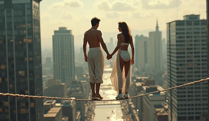 Man and woman tightrope walkers love