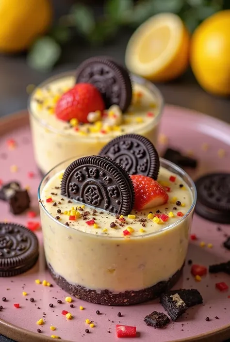 Create a simple post to sell delicious oreo desserts, Passion fruit and lemon ( in Spanish)