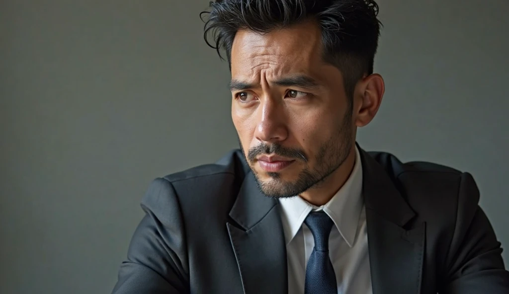 35-year-old man in a suit, close-up, business thoughtful look
