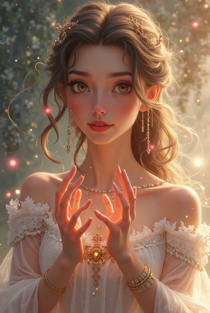 Create an animated half-body image of a princess that shows her hands