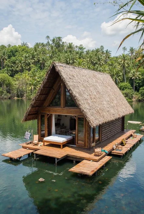 🏕️ Floating Cabins (for the more adventurous)

✔️ Location: on the water, anchored in the river.
✔️ Design: Built in rustic, with palm roofs and direct access to water.
✔️ Bed: Full-size wood with direct view of the river.
✔️ Bathroom: Compact spaces, but ...