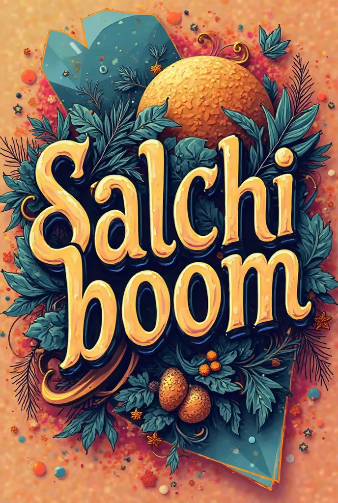 A striking and decorated logo with the word salchiboom 