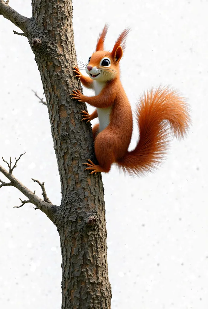 Create a realistic squirrel climbing a tree vertically, image must have a transparent background 