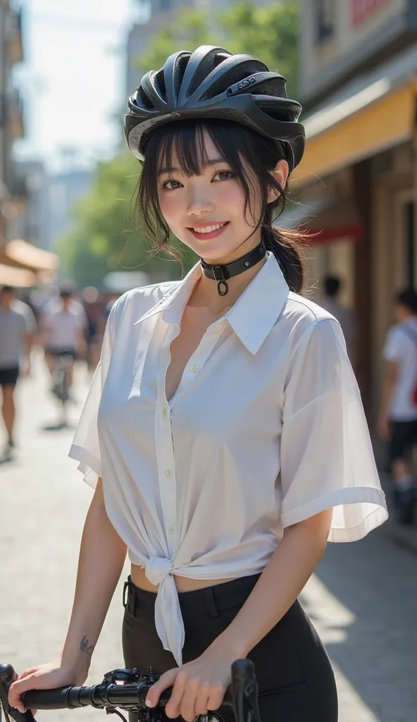 (8k, RAW photo), FILM GRAIN, Ultra High Resolution, Super Detail, (  superskin that doesn't wear a yukata ), Strong Rimlight, , slim girl, seductive smile, Staring  , very small breasts、 short ponytail with hair ,   black hair)), (photorealistic: 1.3) dayl...