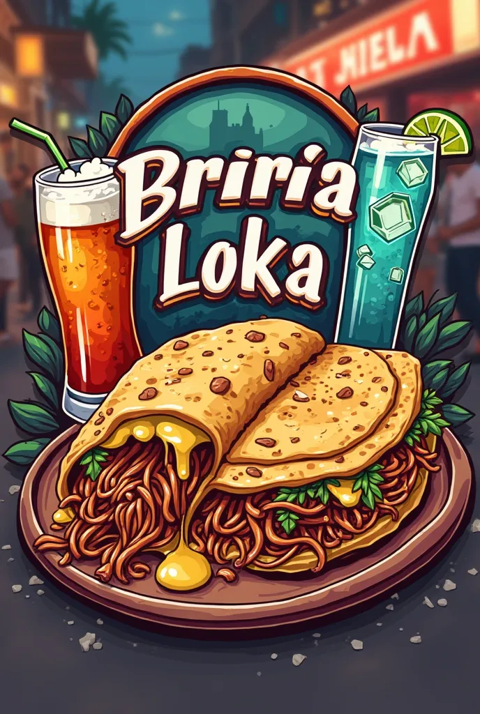 Create a logo for a beer stand that will be birria quesadillas and waters with flavors such as horchata and Jamaica
Será Birria de Res 
Let us understand what we want to sell
It's called Birria Loka
Bold colors that the customer wants
Put melted cheese on ...