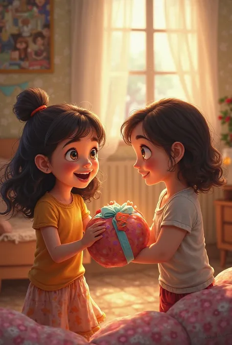 Sofía gets a ball as a gift, her friend Lucia