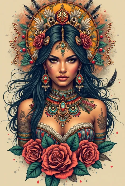 Fusion of indigenous and gypsy woman for tattoo