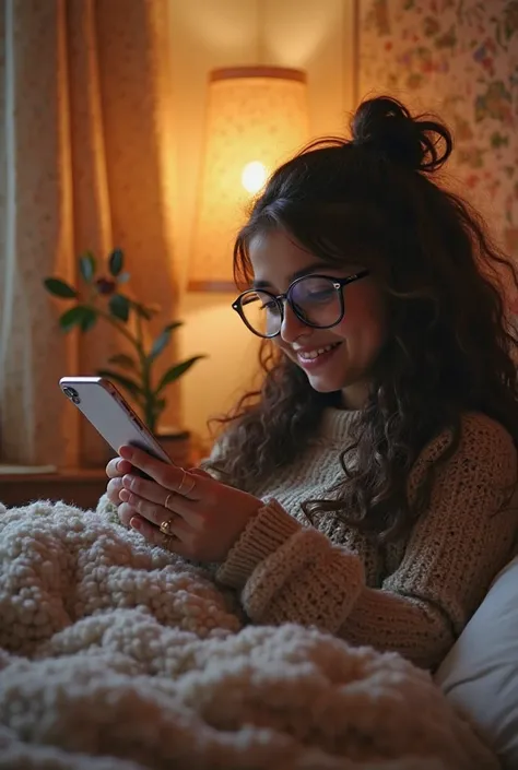 Prompt:
“A young Syrian woman with large, chubby cheeks and transparent round glasses sits comfortably on a bed in a cozy, warmly lit room in the Netherlands. She holds her phone, smiling as she chats. In a separate scene, a young Egyptian man, working as ...