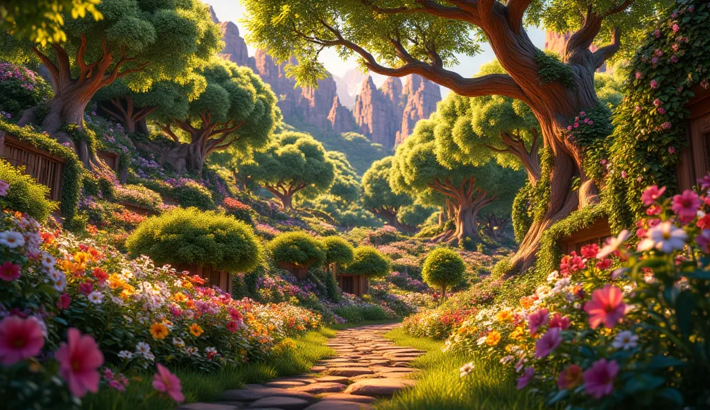 a flowery garden in a forest