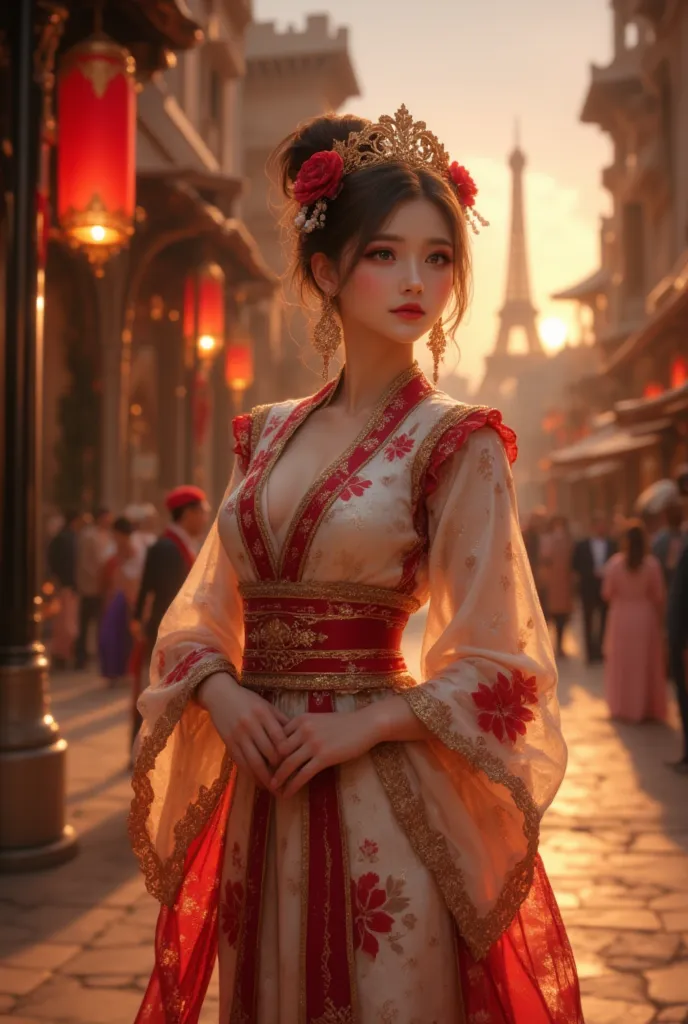 Pretty cute beautiful Chinese lady idol wear outfits and dress, reflecting the cultural essence of the location.

🌍 Randomized Travel Theme:
She is gracefully dressed in an outfit inspired by a randomly selected world culture, blending traditional attire w...