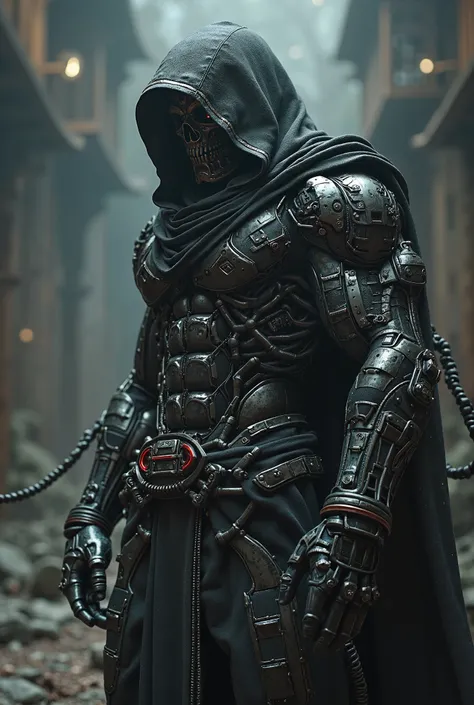 Muscular Terminator dressed as a ninja, Hooded cloak,  Masterpiece ,  in detail, 