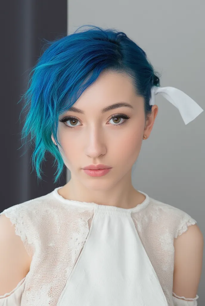 Cute alt girl with hazel eyes and blue hair 